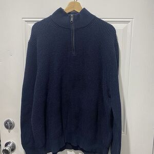 J.Crew Quarter Zip Pullover Knit Cotton Sweater Men's 2XL Navy Blue mock‎ Neck